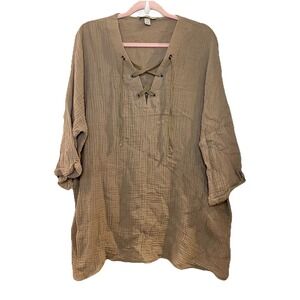 Final Touch Gauzy Cotton Lace Up Tunic Brown Pirate Boho Fairy Neutral M